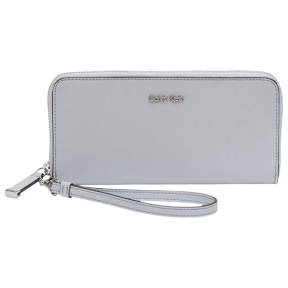 Calvin Klein Leather Zip-Around Gray Wallet NWT - Picture 1 of 5